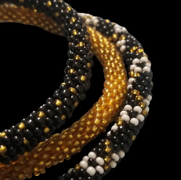 Nepal Roll on Bracelets - Black and Gold Set of 3 Handmade NWT - Picture 4 of 6